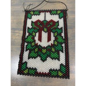 Finished Christmas Wreath Beaded Banner Wall Hanging Decor
